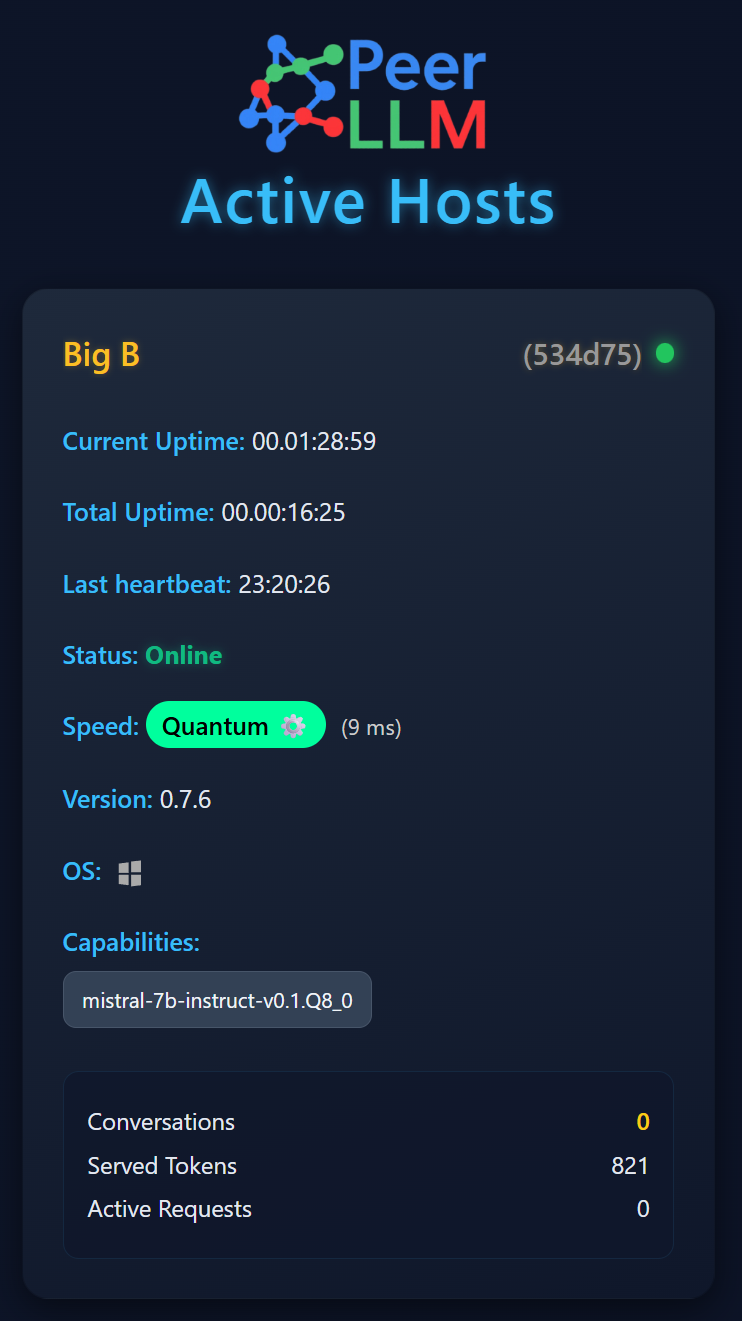 PeerLLM menu on macOS