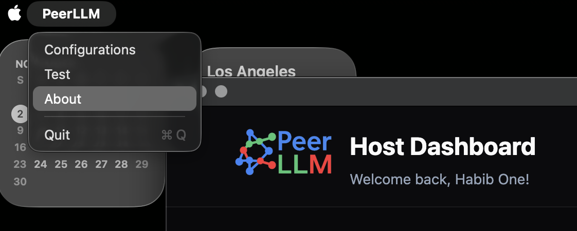 PeerLLM menu on macOS