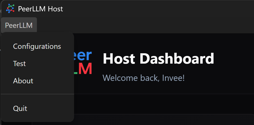 PeerLLM menu on Windows and Linux