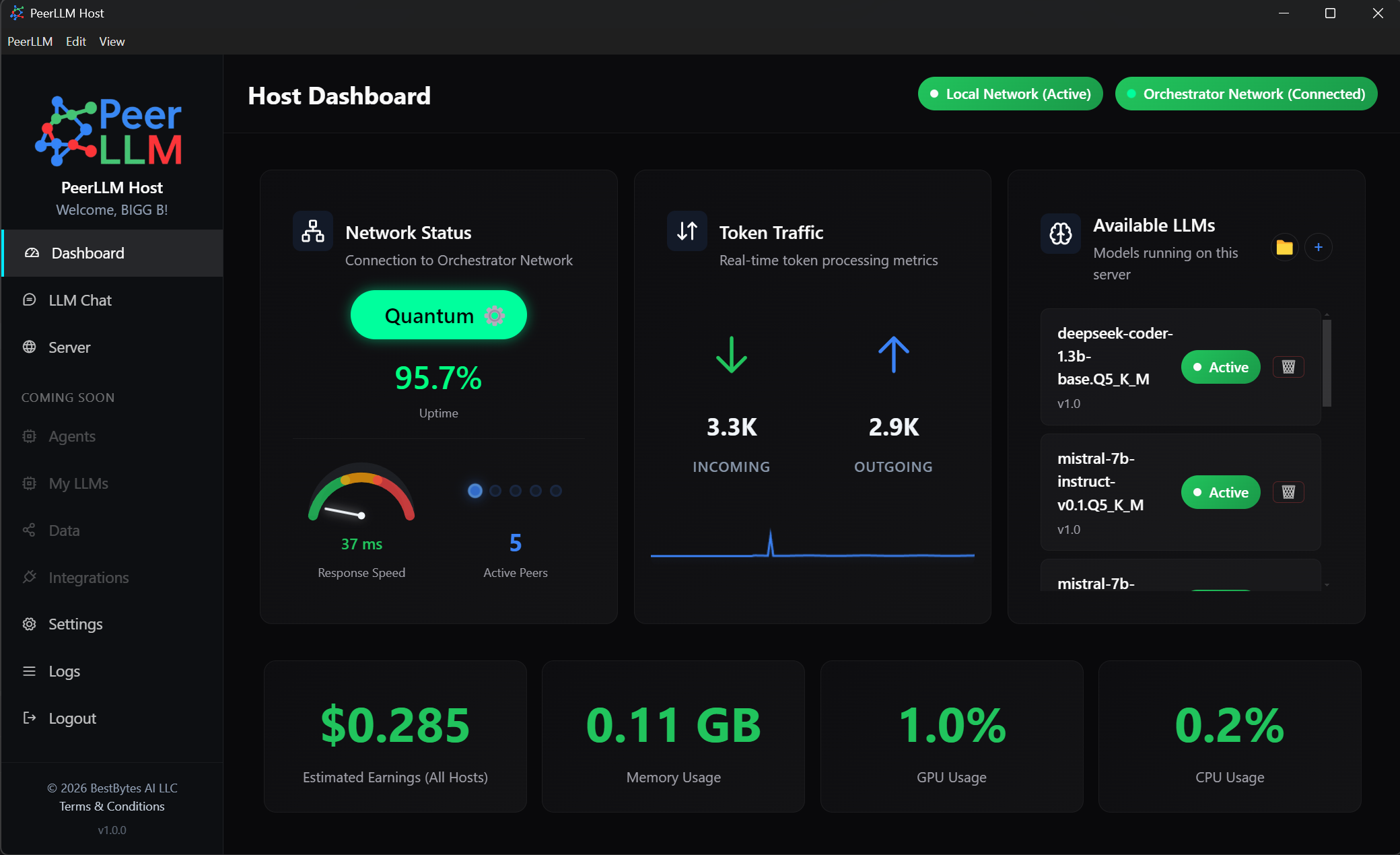 Purchasing tokens in PeerLLM Hosting portal.