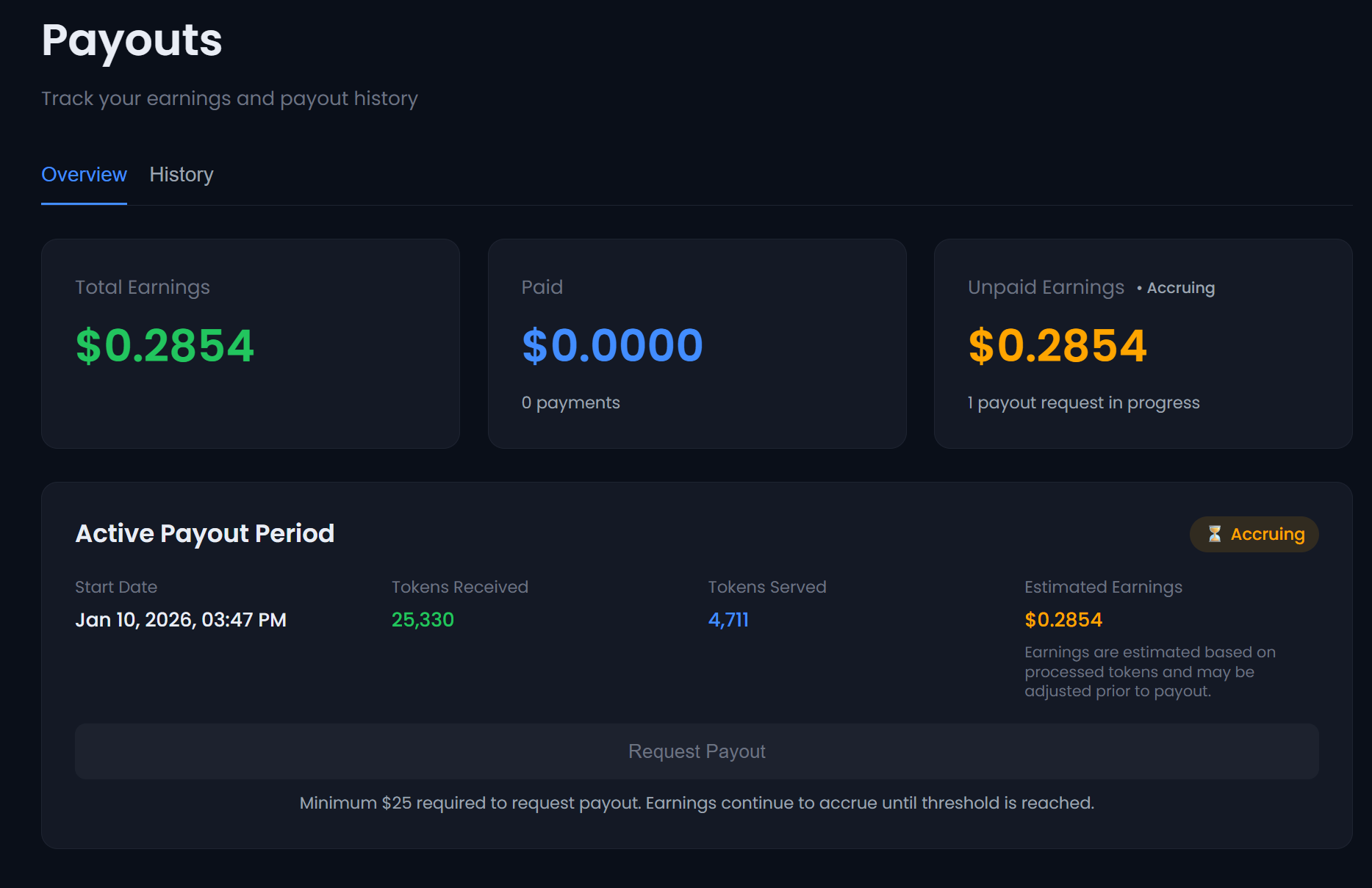 Purchasing tokens in PeerLLM Hosting portal.