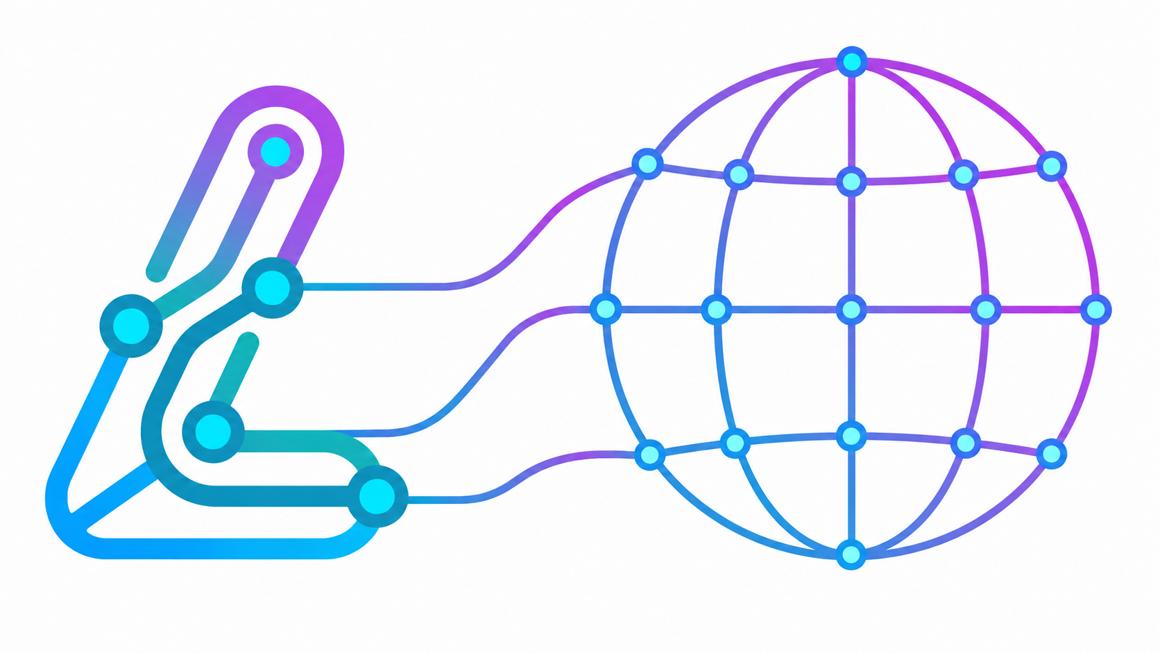 The LLooMA logo reaching out and connecting to a wireframe globe representing the World Wide Web
