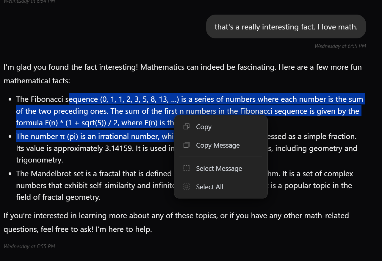 Chat context menu actions