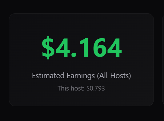 Dashboard showing account-level and per-host estimated earnings