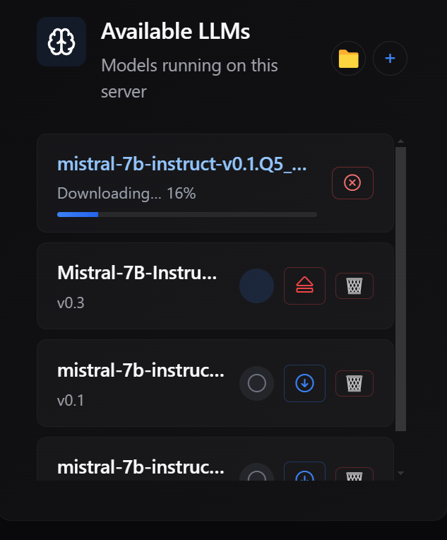 LLM download status in the dashboard