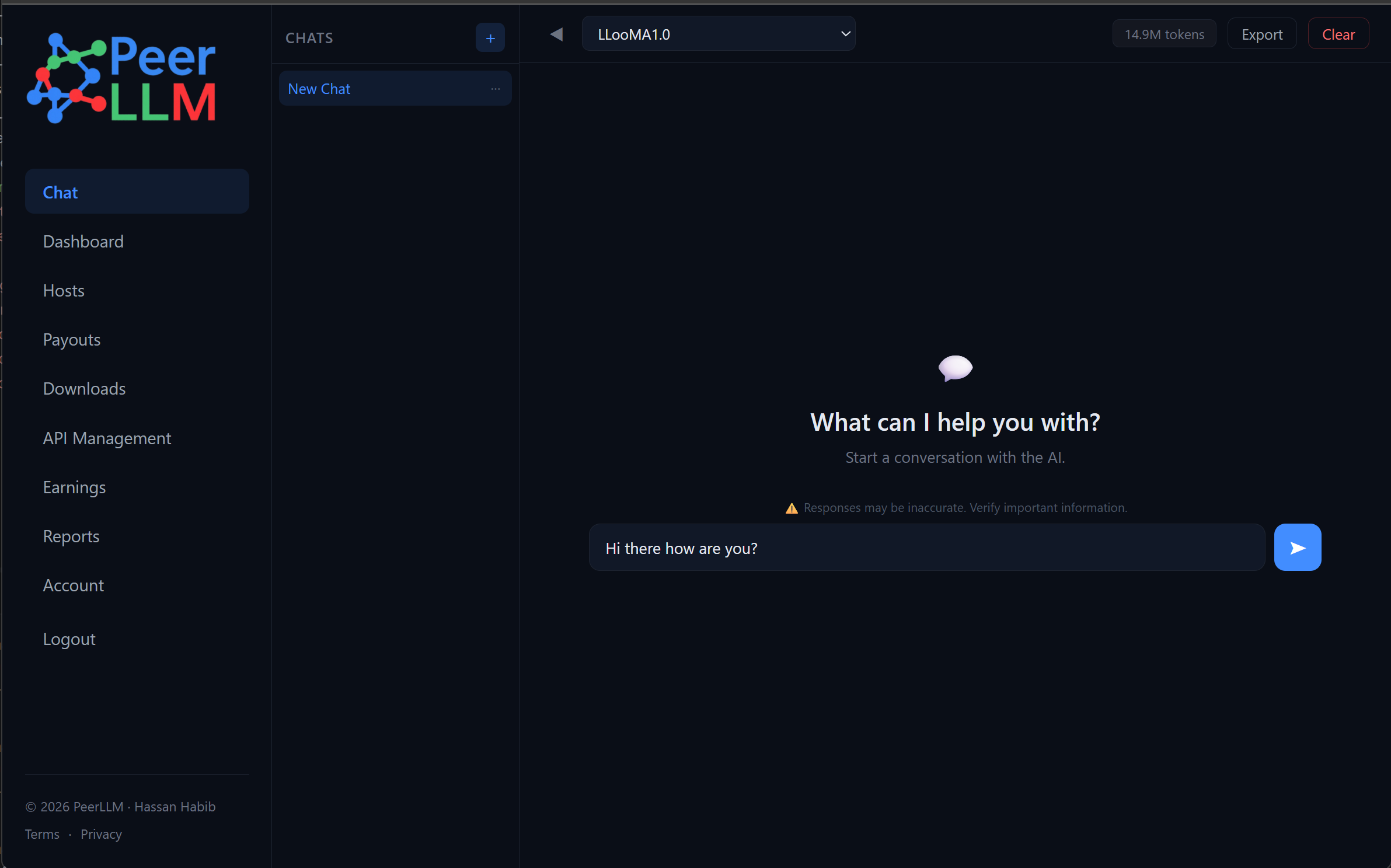 Chatting with PeerLLM from the web portal